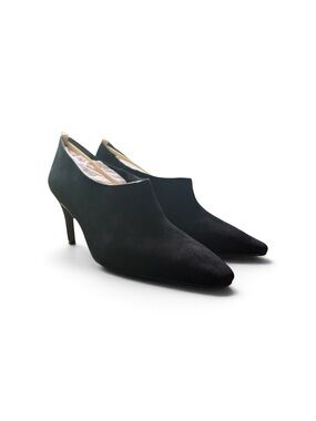 NWT Linea Paolo Simone Black Kid Suede Pointed Toe Booties Heels Size 11